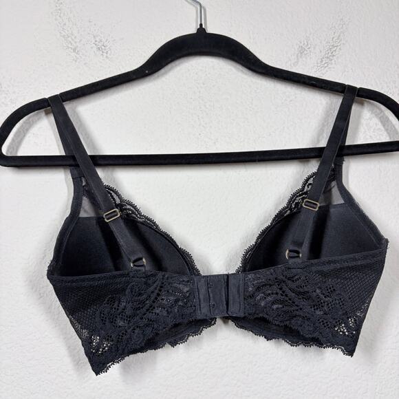 Natori 32D Feathers Plunge Bra Black Lace Underwired Padded Adjustable Strap - Picture 4 of 10